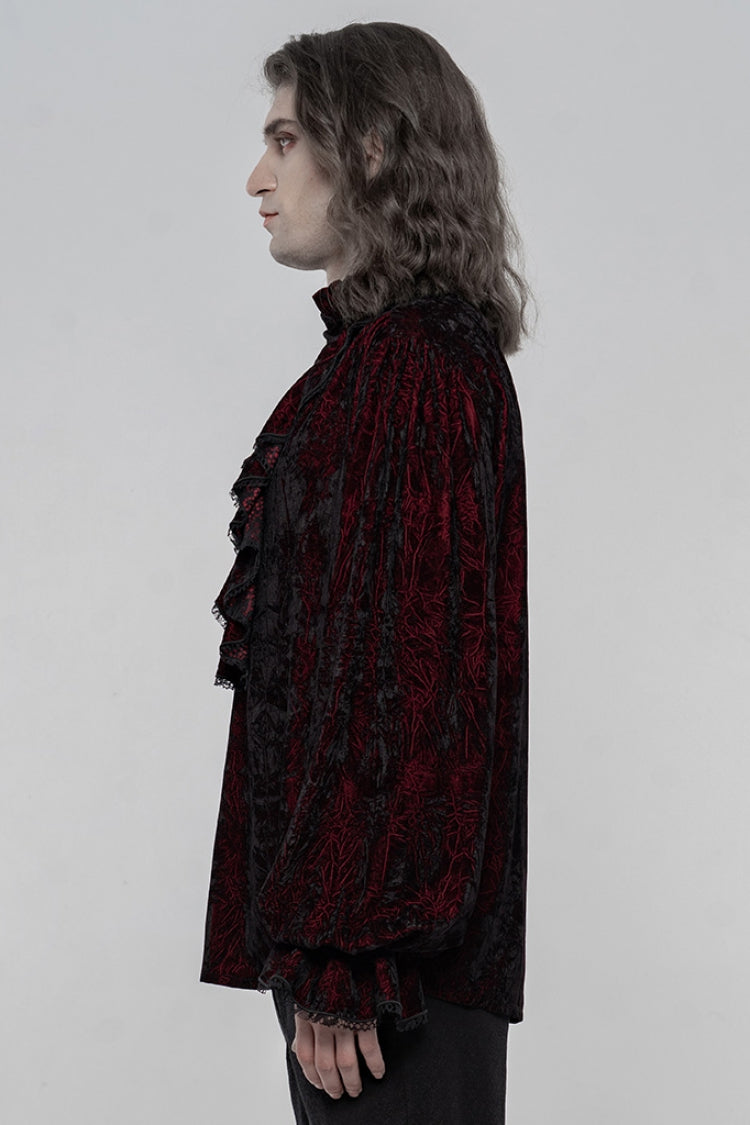 Black/red Long Sleeves Ruffle Lace-up Gothic Blouse