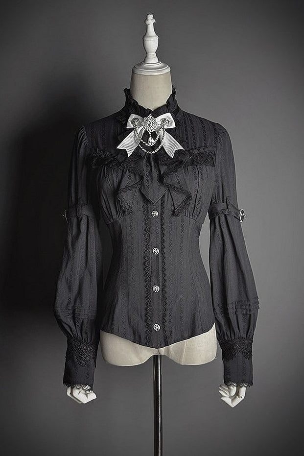 [pre-order Deadline: February 23] Dawnbreaker Gothic Ruffle Stand Collar Jacquard Ribbon Shirt