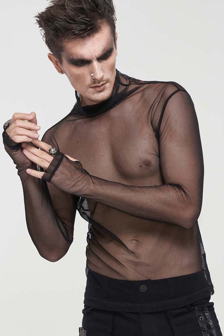 Black Gothic Elasticity Perspective Rhombus Net Yarn Shirt