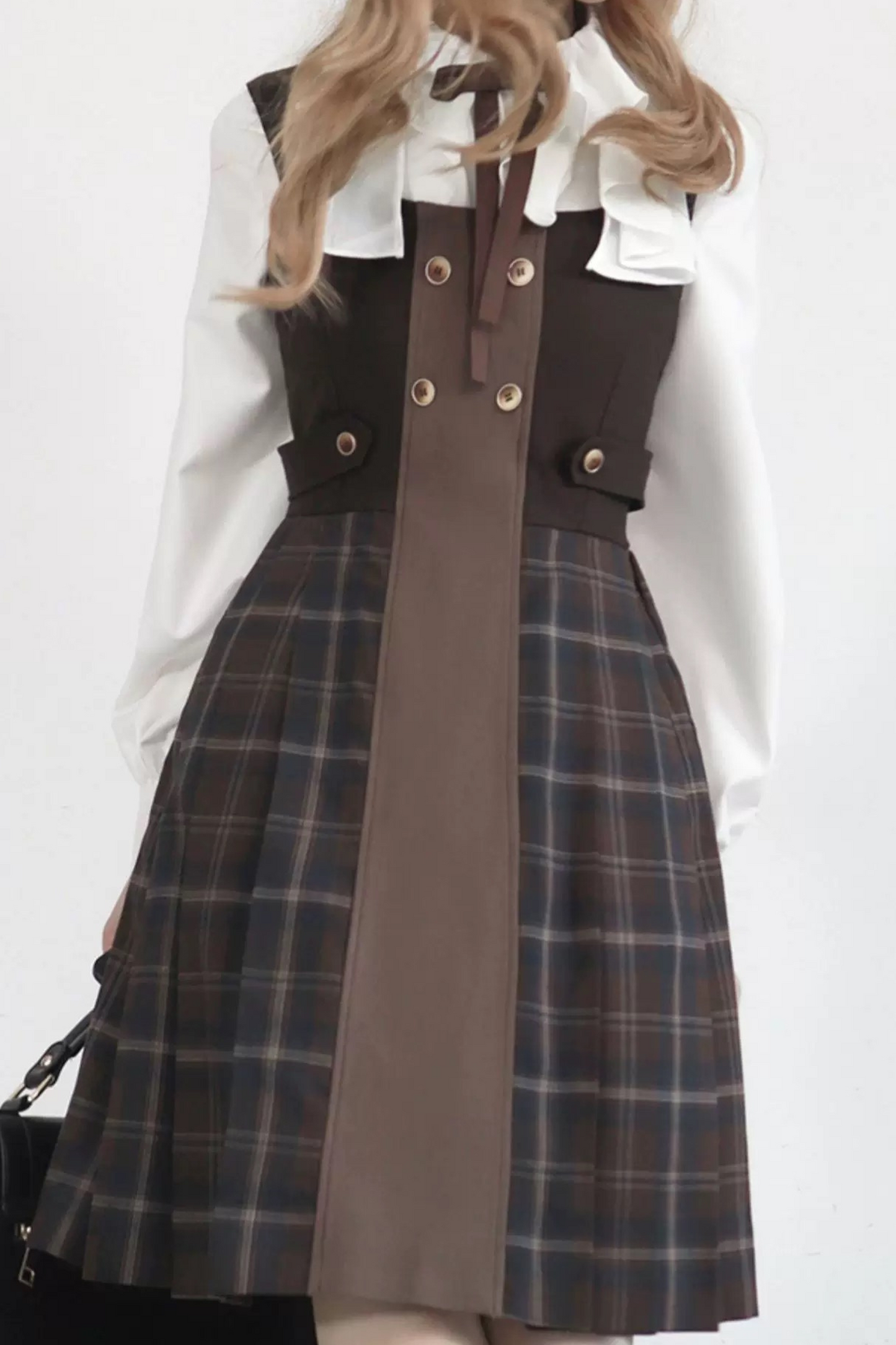 Retro Russian College Trench Coat + Plaid Dress + Plaid Vest + Shirt + Pants + Jacket