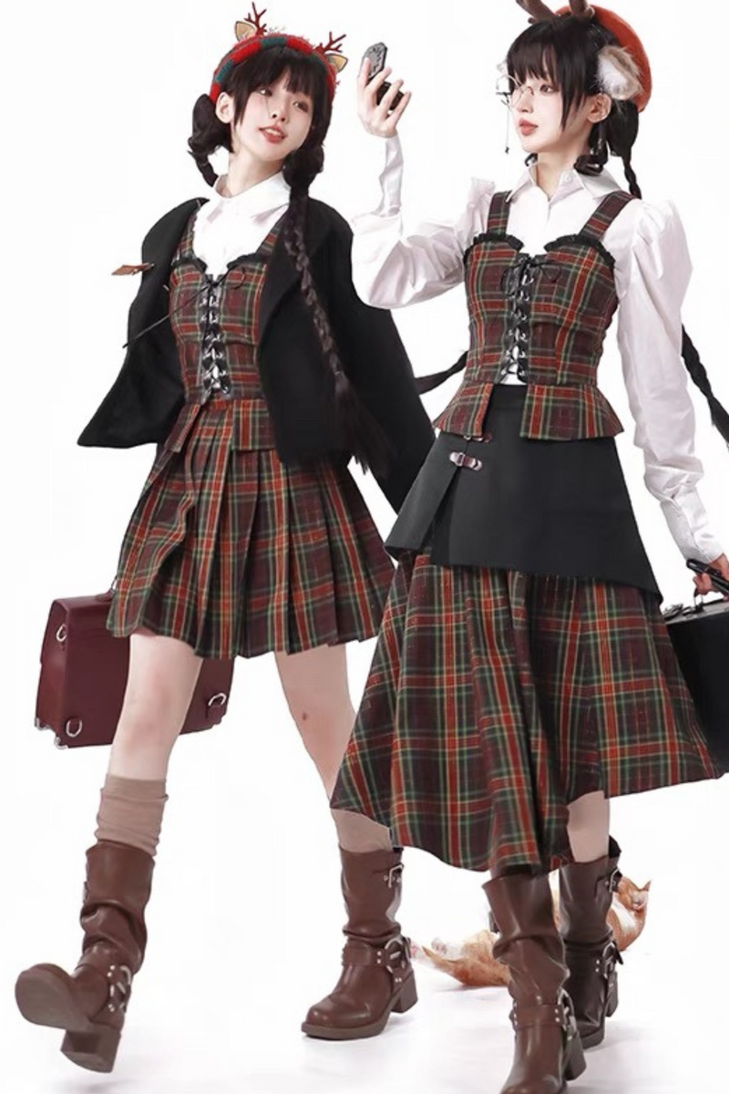 [pre-order] Christmas Plaid Skirt + Show Coat