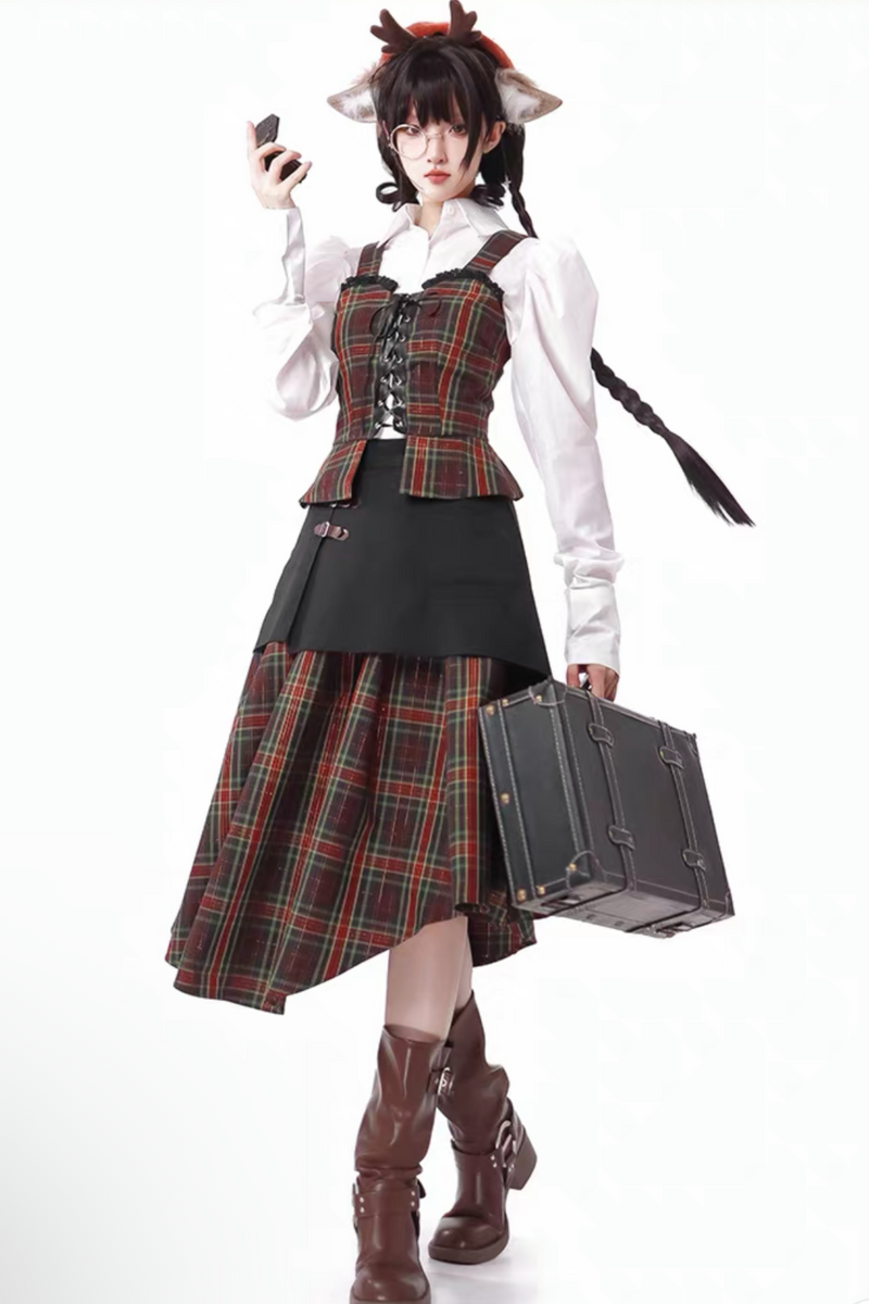 [pre-order] Christmas Plaid Skirt + Show Coat