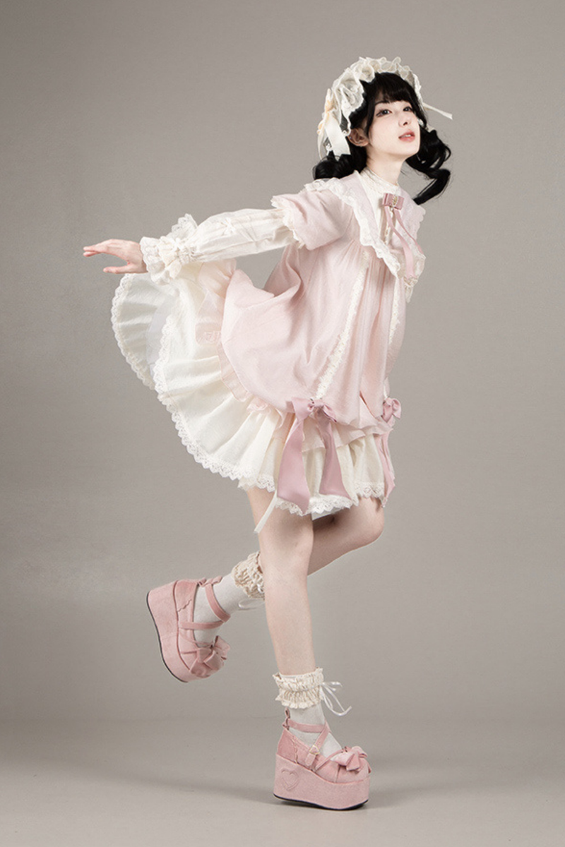 [pre-order] Rose Ruffle Lolita Dress + Dress + Belt + Brooch + Ribbon + Headband + Sleeve