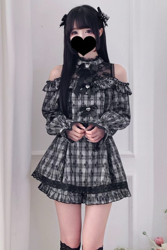 Jirai Off Shoulder Peplum Top + Ruffle Short Pants
