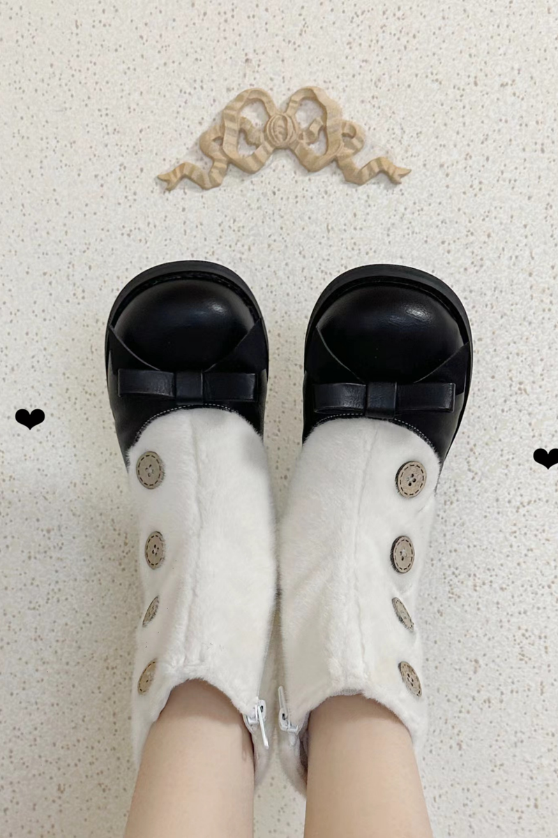[pre-order] Retro Button Fur Socks Cover Fake Design Boots