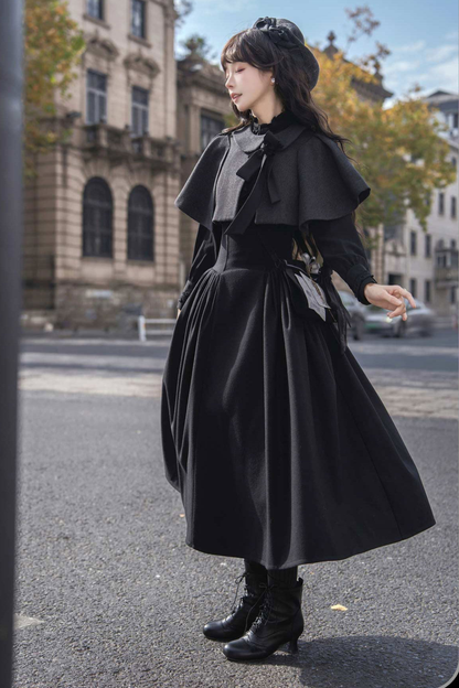 British Detective Lolita Coat + Cape + Skirt + Shirt + Bag + Brooch + Hat + Beret + Necklace