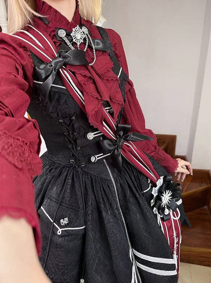 [pre-order Deadline: February 23] Dawnbreaker Gothic Ruffle Stand Collar Jacquard Ribbon Shirt