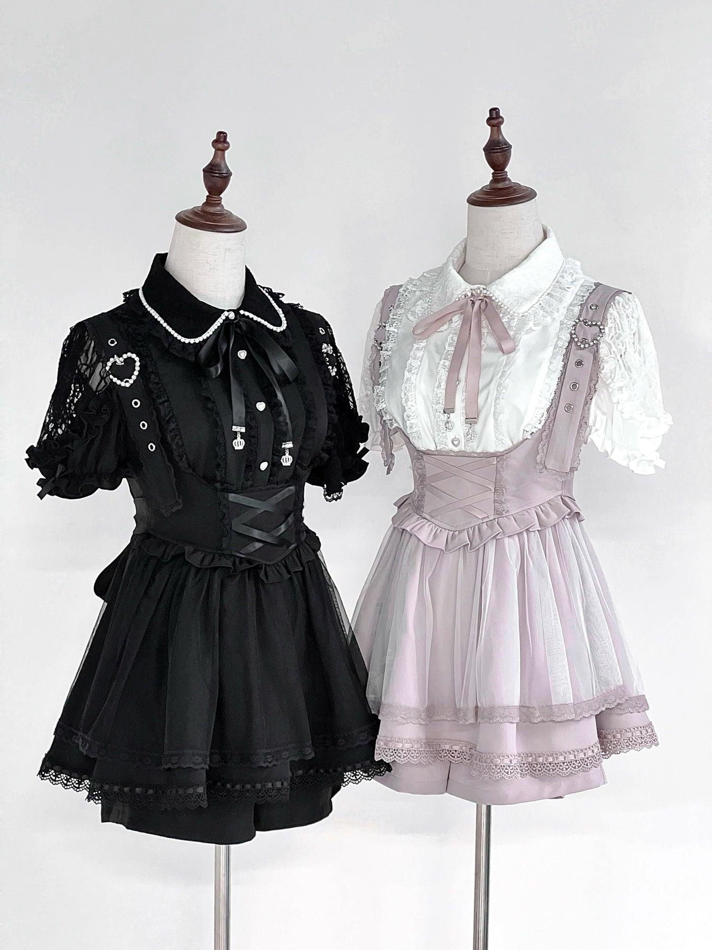 [pre-order] Spray Sheer Lace Sleeve Ribbon Shirt + Strap Bustier Dress