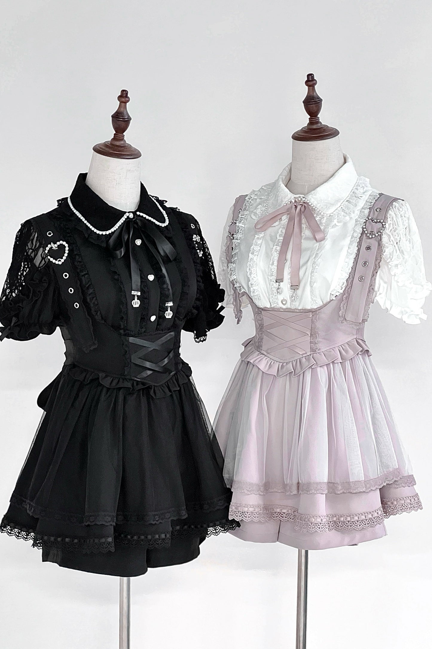 [pre-order] Spray Sheer Lace Sleeve Ribbon Shirt + Strap Bustier Dress