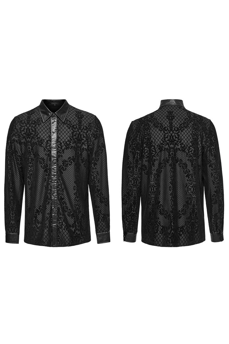 Black Print Faux Leather Stitching Skull Button Decorated Gothic Blouse
