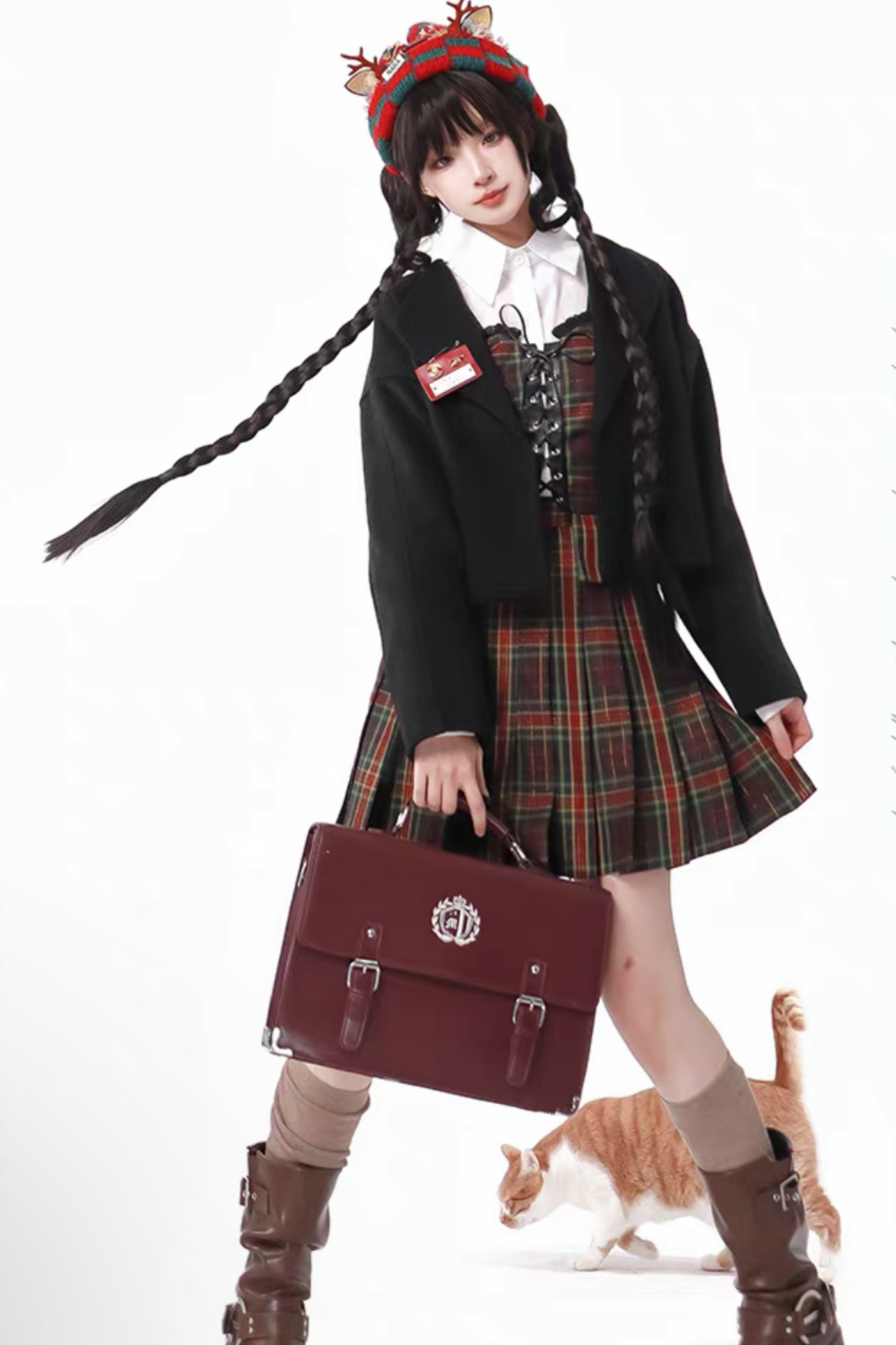 [pre-order] Christmas Plaid Skirt + Show Coat