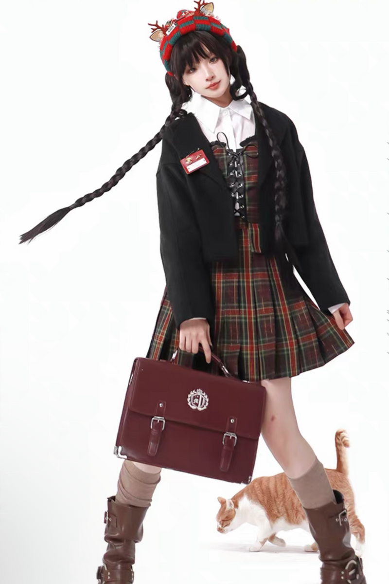 [pre-order] Christmas Plaid Skirt + Show Coat