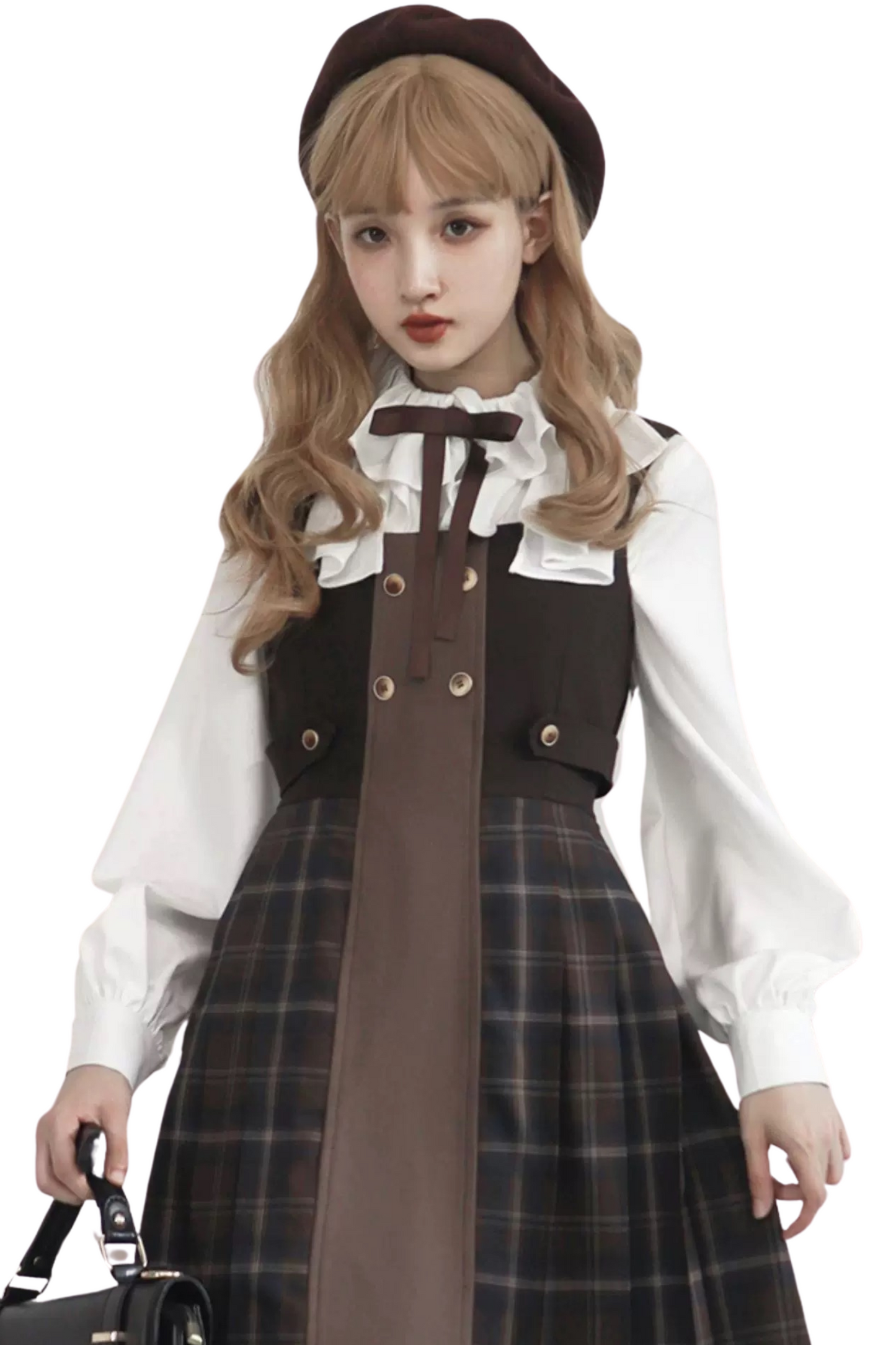Retro Russian College Trench Coat + Plaid Dress + Plaid Vest + Shirt + Pants + Jacket