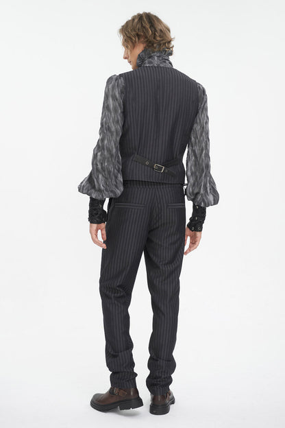 Black Striped V Collar Stitching Slim Gothic Vest