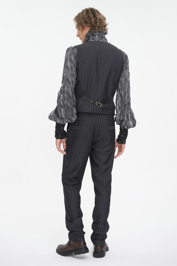 Black Striped V Collar Stitching Slim Gothic Vest