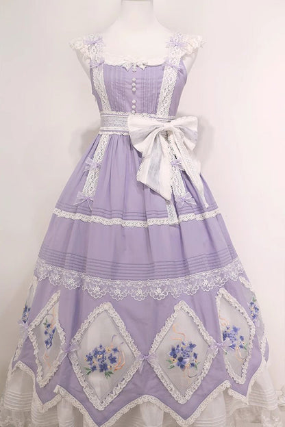 Purple Print Ruffle Embroidery Bowknot Classic Lolita Dress