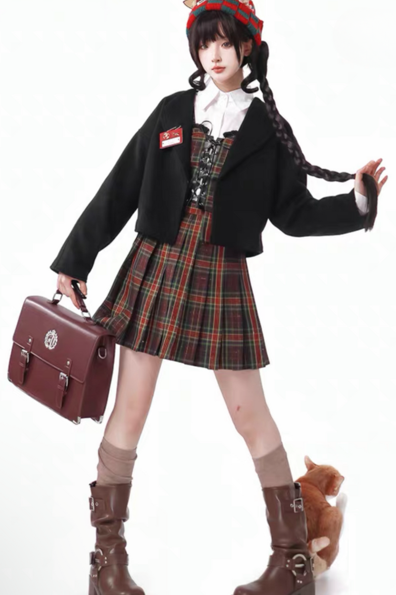 [pre-order] Christmas Plaid Skirt + Show Coat