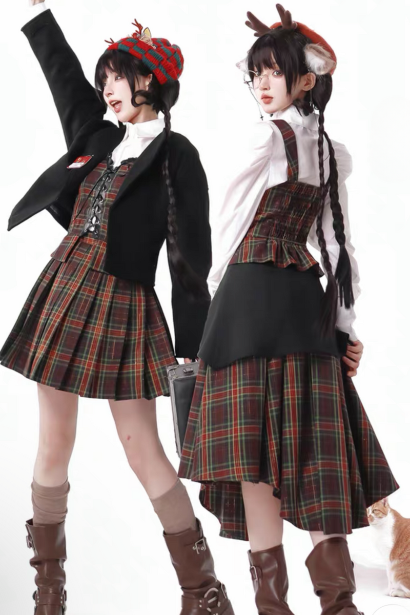 [pre-order] Christmas Plaid Skirt + Show Coat