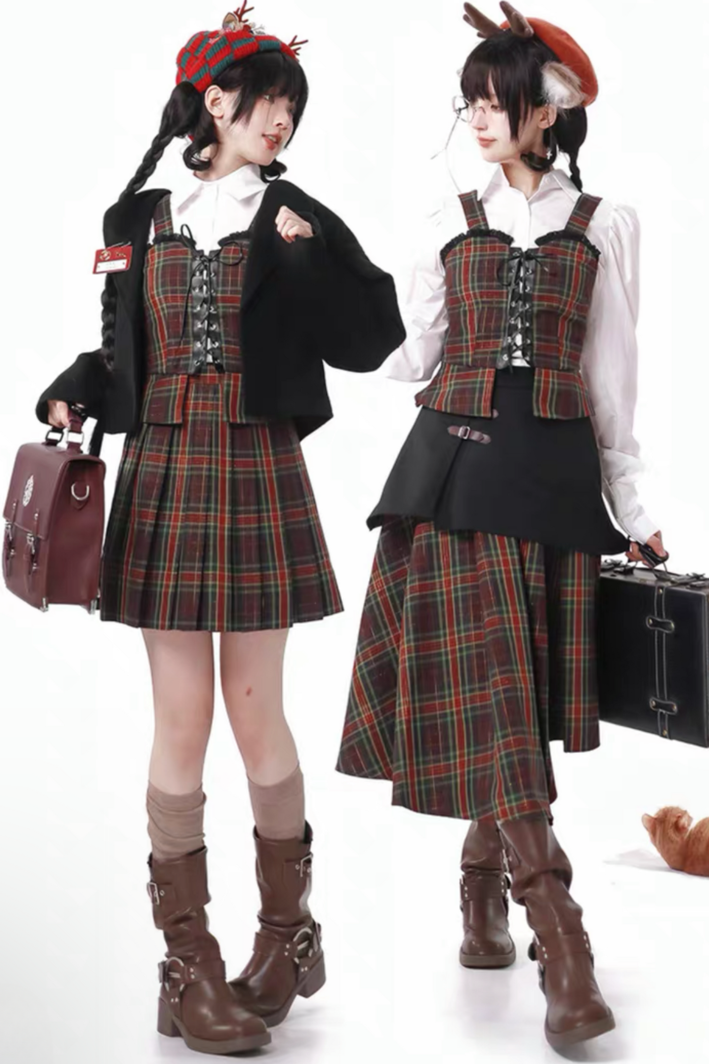 [pre-order] Christmas Plaid Skirt + Show Coat
