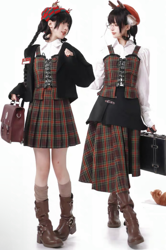 [pre-order] Christmas Plaid Skirt + Show Coat