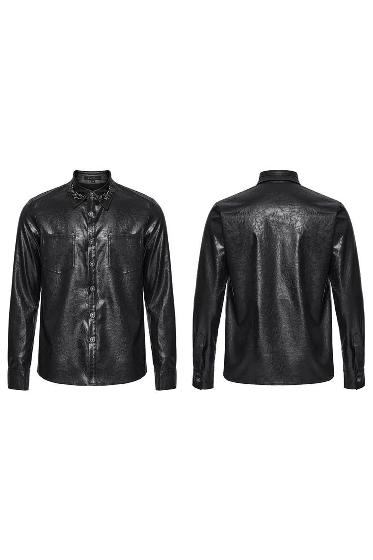 Black Lapel Collar Long Sleeves Buckle Skull Metal Gothic Blouse