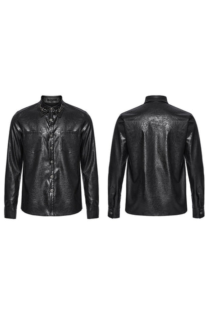 Black Lapel Collar Long Sleeves Buckle Skull Metal Gothic Blouse