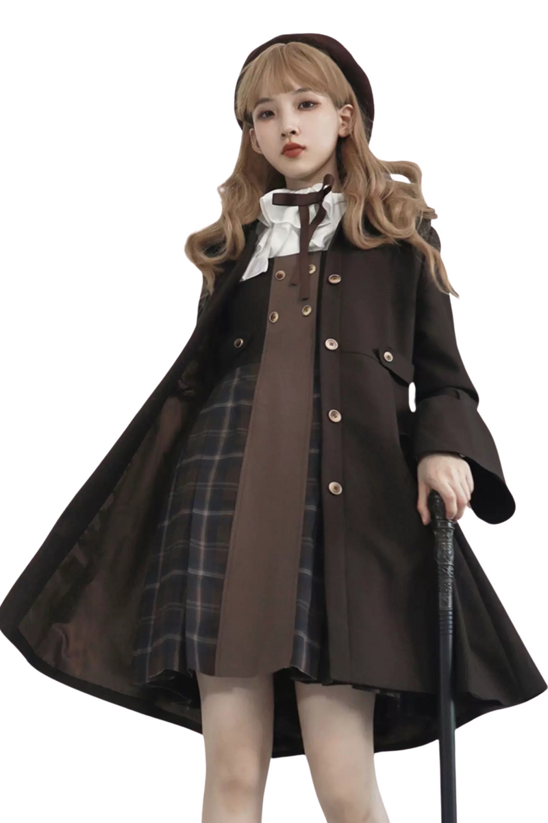 Retro Russian College Trench Coat + Plaid Dress + Plaid Vest + Shirt + Pants + Jacket