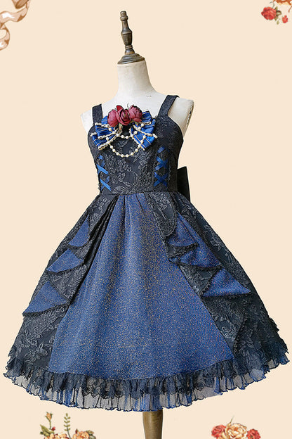 Black/blue Ruffle Cardigan Bowknot Lace Classic Lolita Dress