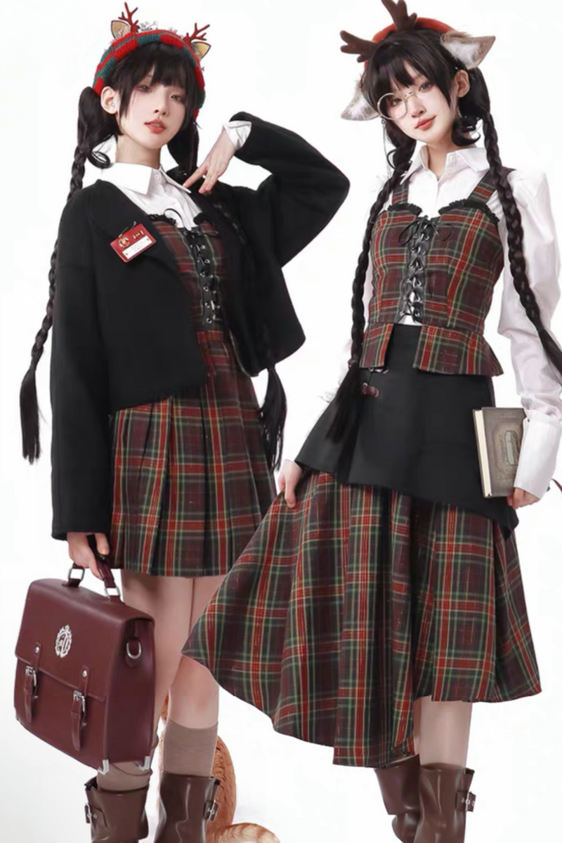 [pre-order] Christmas Plaid Skirt + Show Coat