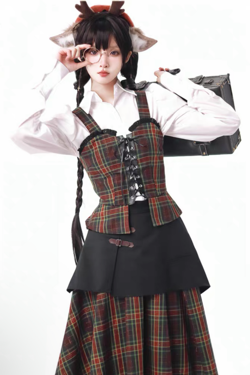 [pre-order] Christmas Plaid Skirt + Show Coat