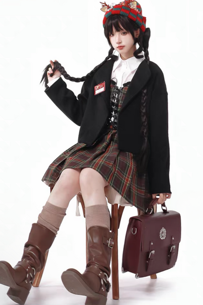 [pre-order] Christmas Plaid Skirt + Show Coat