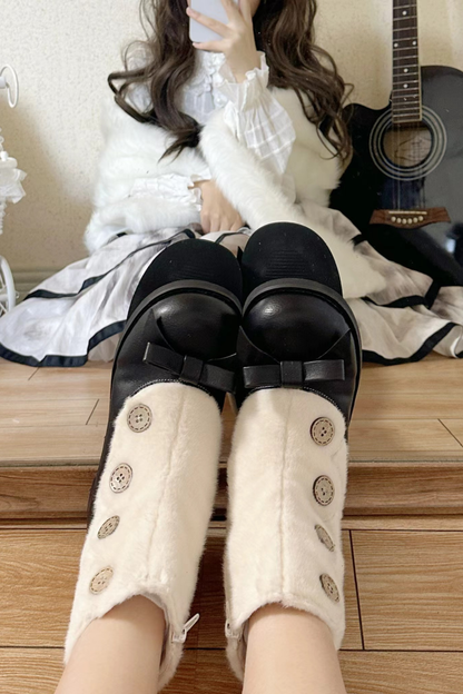 [pre-order] Retro Button Fur Socks Cover Fake Design Boots