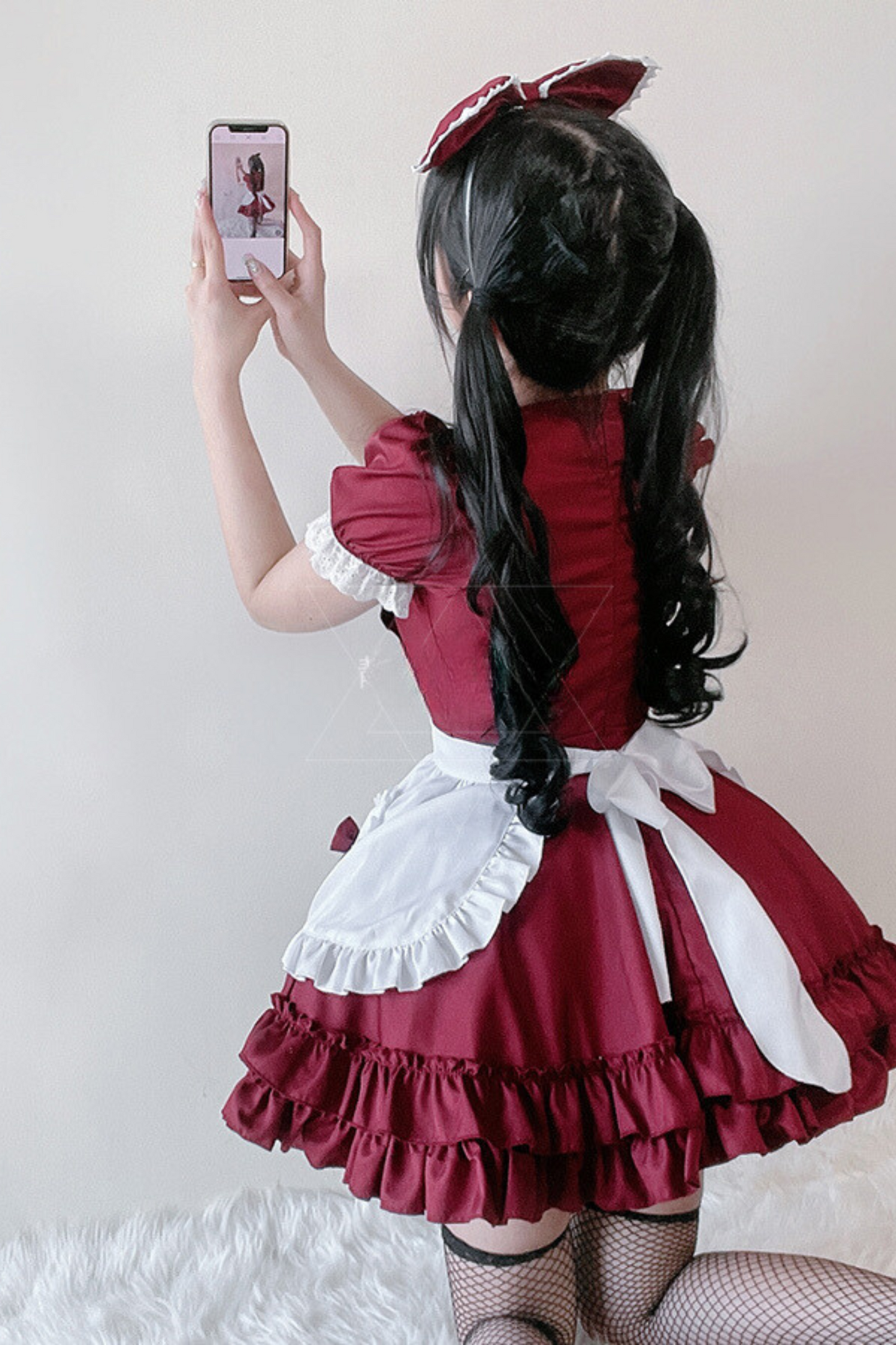 Double Ribbon Ruffle Lolita Maid Dress Set