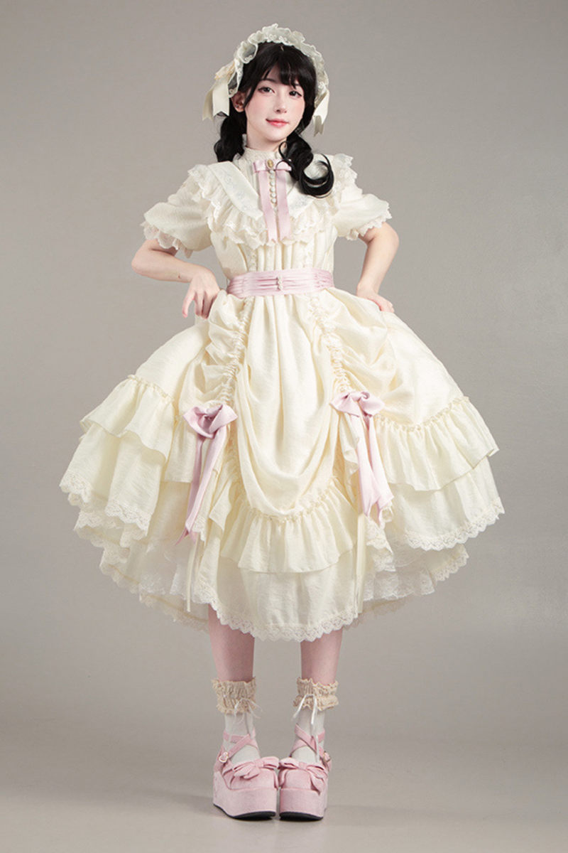 [pre-order] Rose Ruffle Lolita Dress + Dress + Belt + Brooch + Ribbon + Headband + Sleeve
