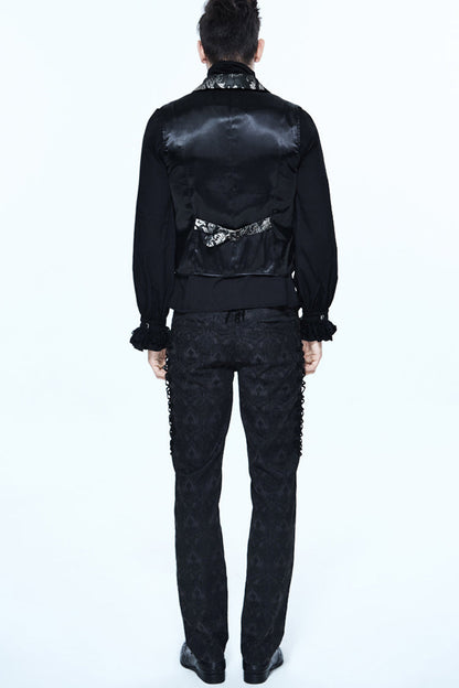 Black/silver Jacquard Printed Button Gothic Vest