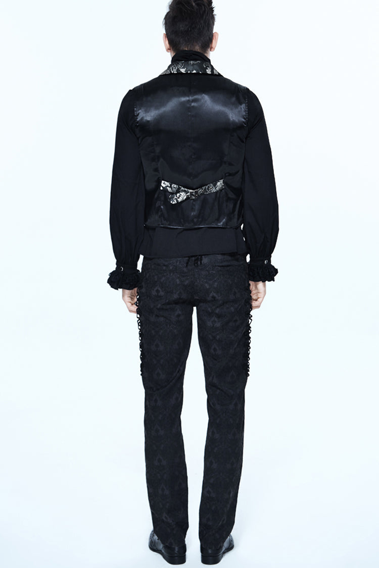 Black/silver Jacquard Printed Button Gothic Vest