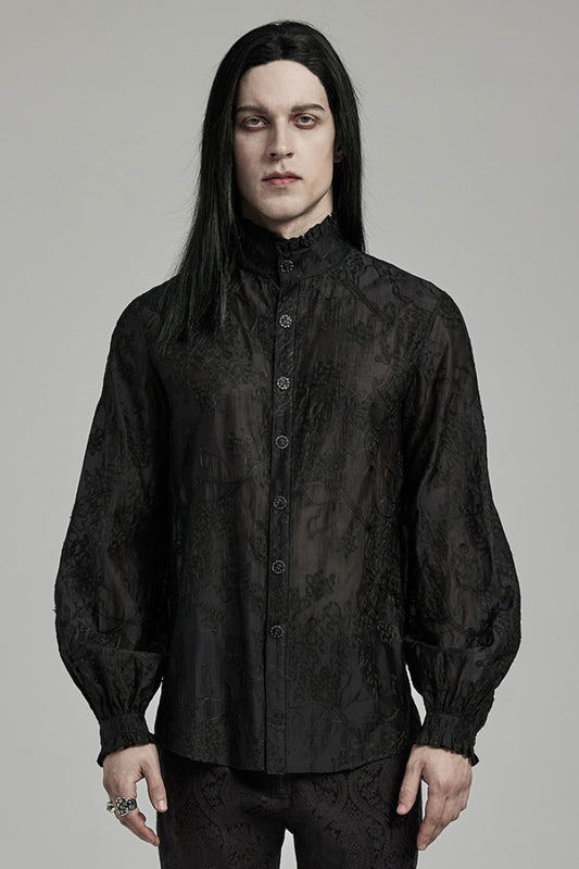 Black Stand Collar Jacquard Embroidery Gothic Blouse