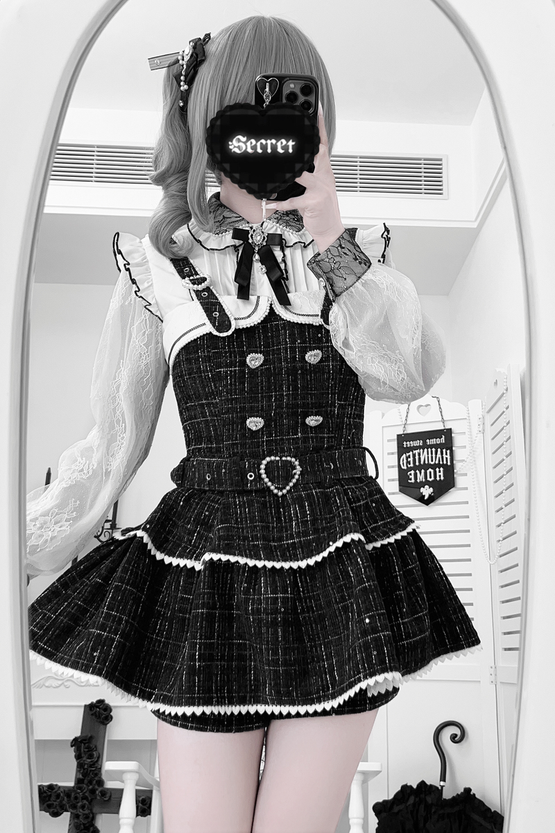 Plaid Design Suspender Skirt + Pants