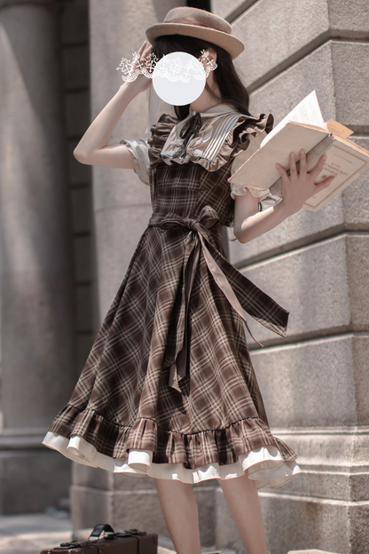Retro Plaid Flared Dress + Ribbon Tie