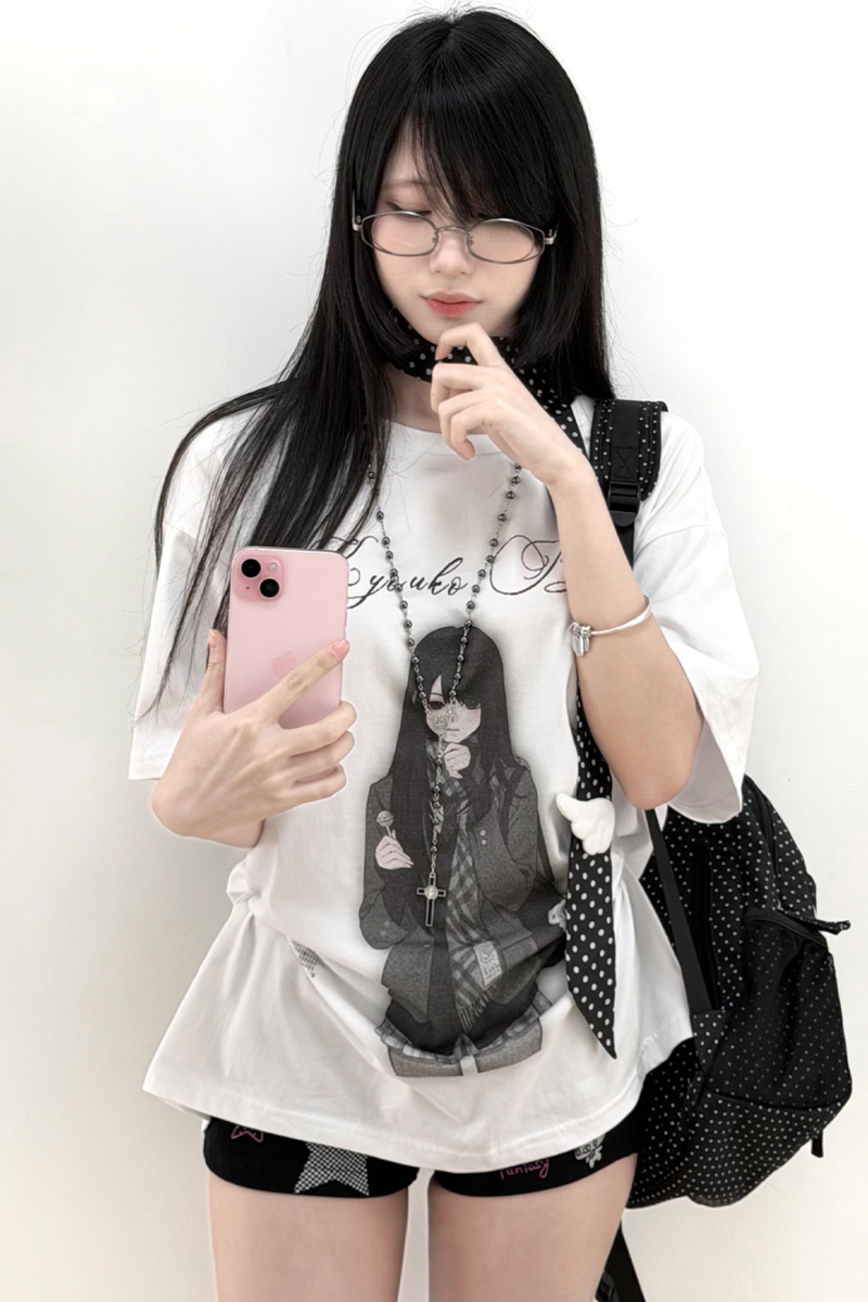 Schoolgirl Illustration Loose Top + Skirt