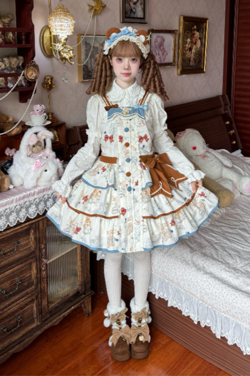 Seaside Bear Tea Party Lolita Dress + Cape