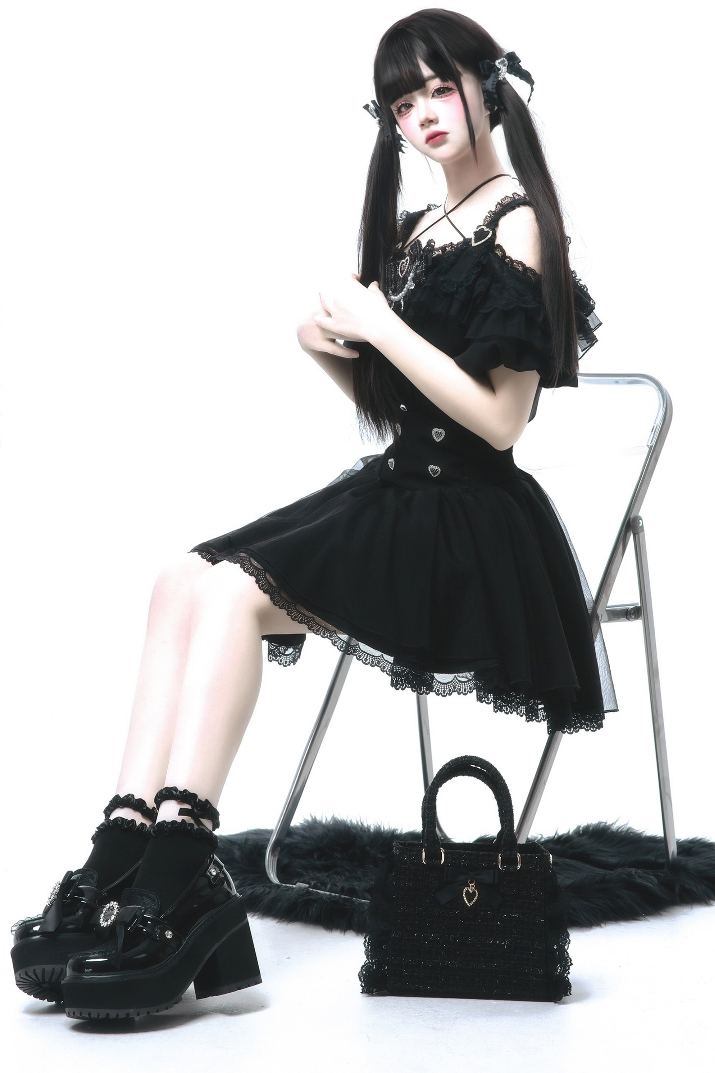 [pre-order] Jirai Off Shoulder Top + Flare Skirt + Ribbon