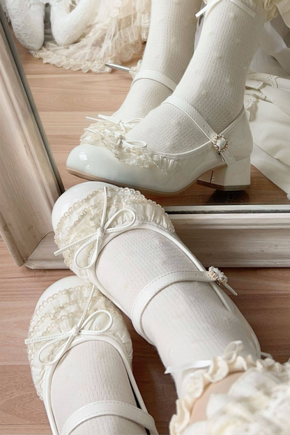 Satin Lace Bow Mary Jane Shoes