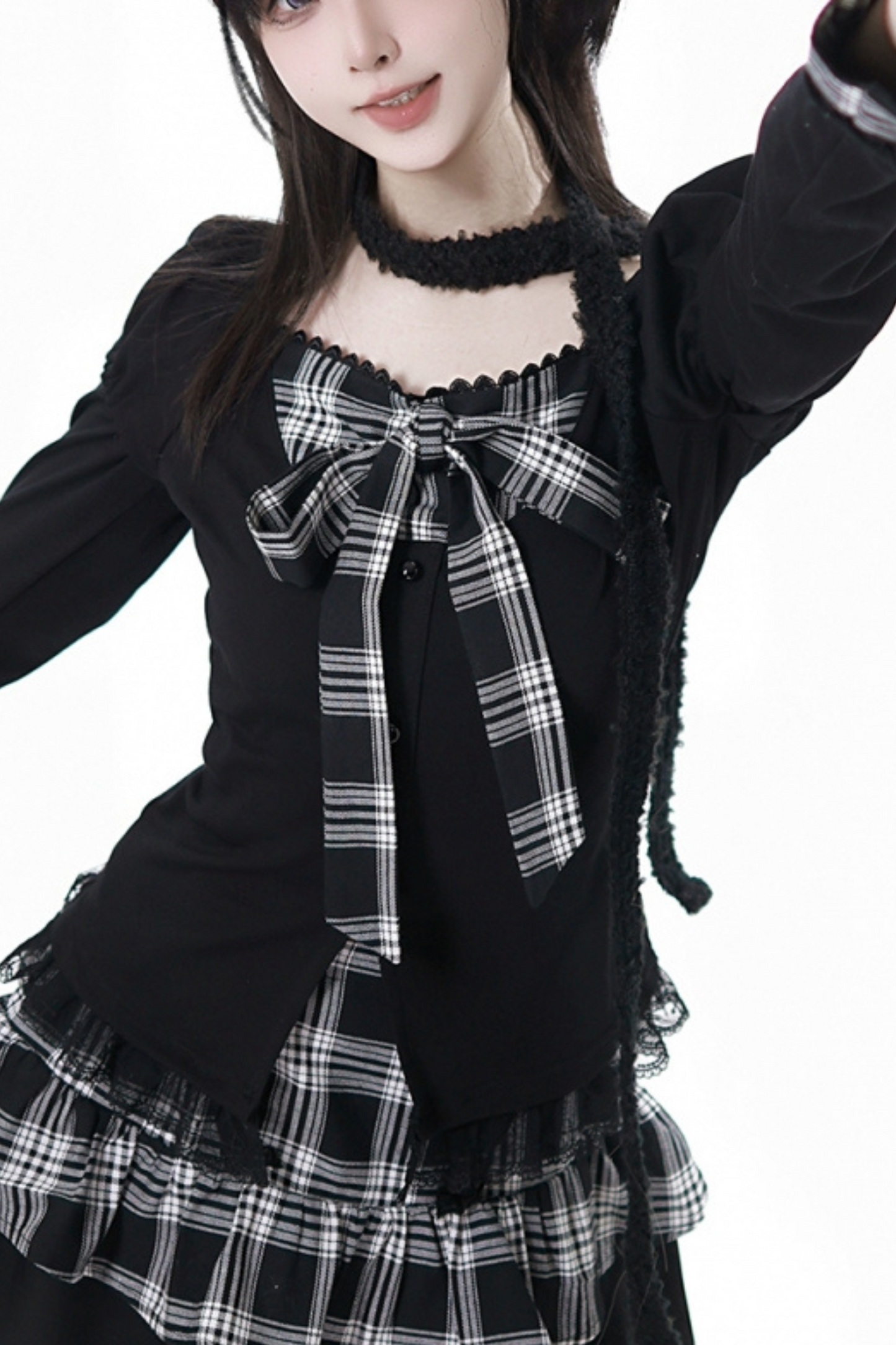 Plaid Ribbon Top + Skirt