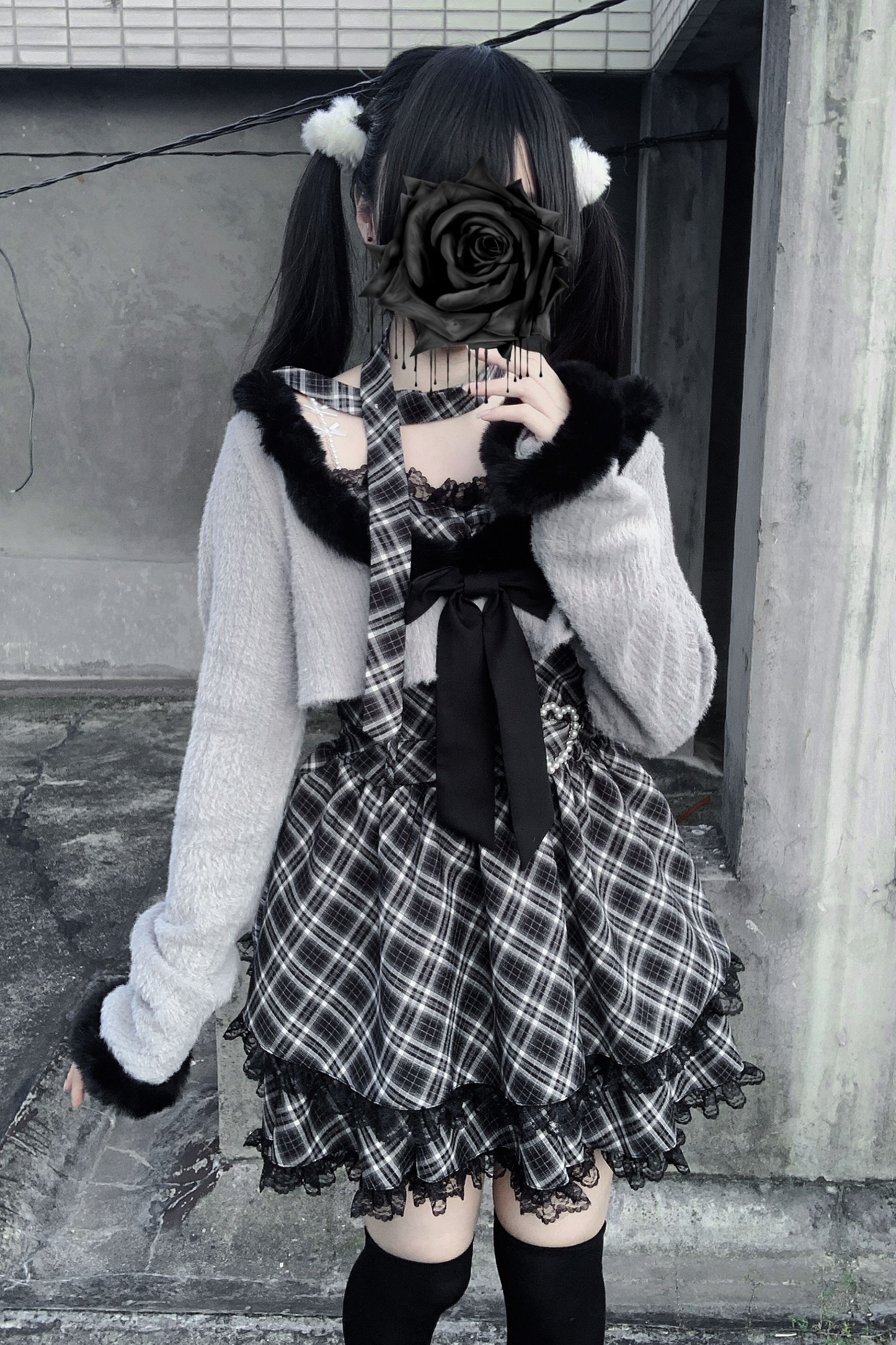 Jirai Suspender Skirt + Short Cardigan