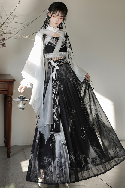 Retro Dark China Skirt + Camisole + Sheer Coat