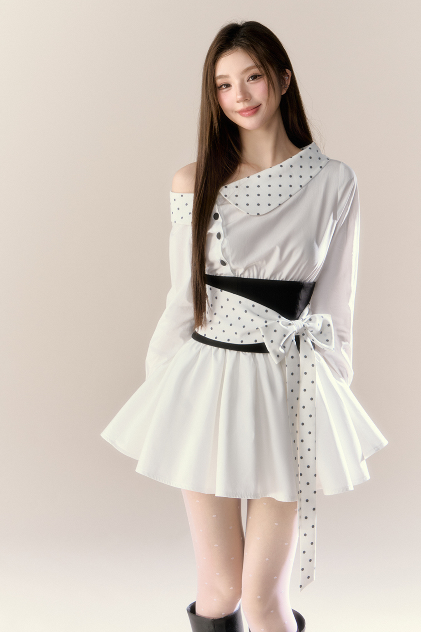 Heartbeat Signal Off Shoulder Shirt Dress