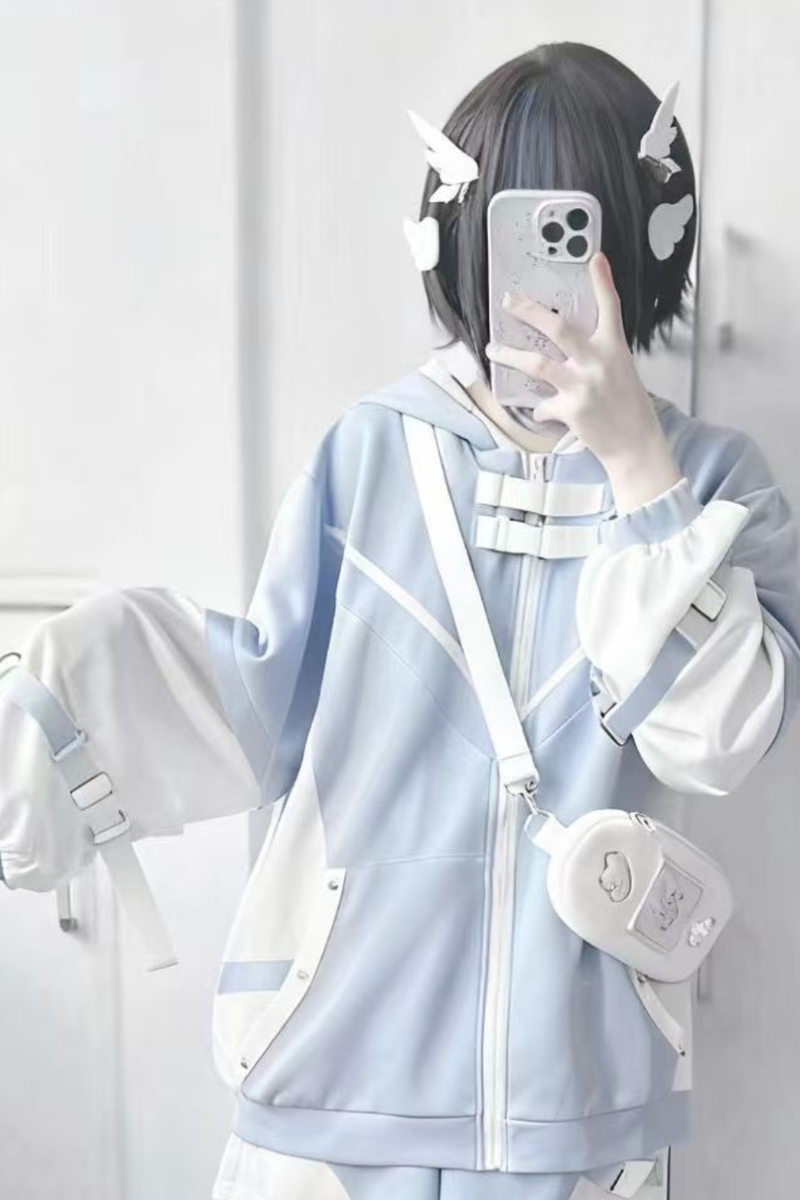 [angel Style] Subculture Aqua Hoodie Top + Shorts + Leg Covers