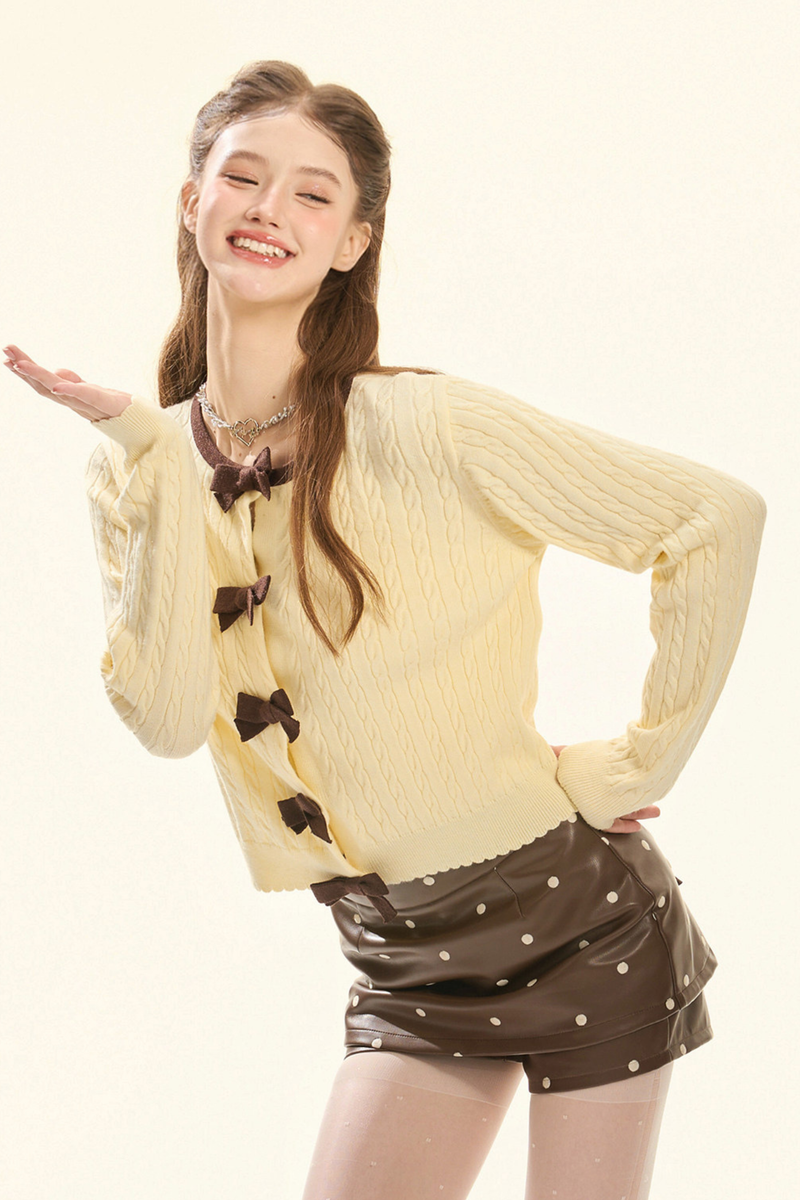 Cream Ribbon Cardigan + Inner Vest