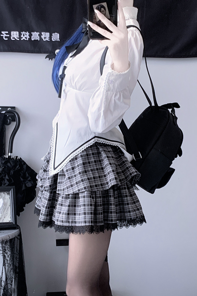 Gothic Style Shirt + Plaid Skirt + Ribbon + Necktie